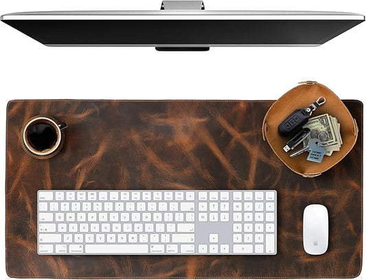 Leather Desk Pad Real Leather Desk Mat Desk Cover Desk Blotter Desk Protector Large Computer Mat for Keyboard Gaming Mouse Pad (2-Layer 3mm) Table Laptop Mat Office Desktop Accessories ELIZO