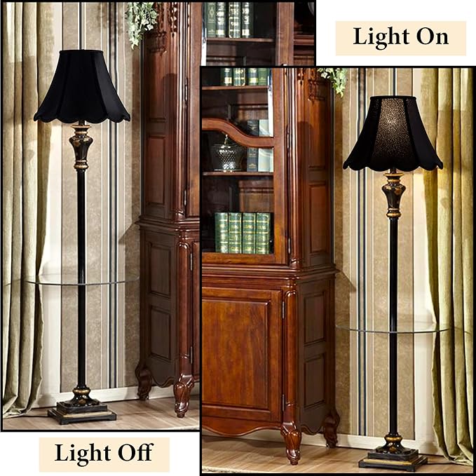GOSO Black Scalloped Lamp Shades Set of 2 Medium Replac, Braids with Petal Edges,6×13×9.8 Inch Spider Lamp Shade for Table Lamp and Floor Lamps Easy Assembly, Modern Faux Silk Shades for Living Room