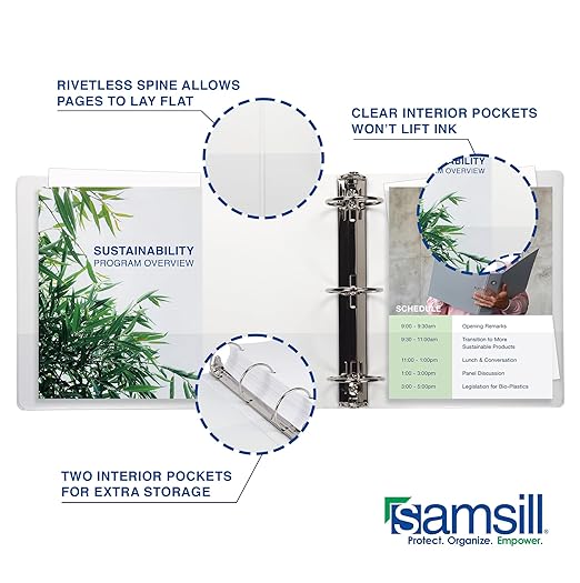 Samsill 1.5 Inch 3 Ring Binders, Made in USA, Economy Round Ring, Clear View Cover, 325 Sheet Capacity - for School, Home, Office - White, 12 Pack
