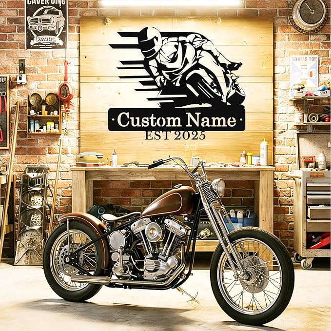 Personalized Motorcycle Metal Sign Custom Biker Name Sign Dirt Bike Wall Decor Motorcycle Home Decor Motorbikes Sign Garage Decor Gifts for Men Husband Rider