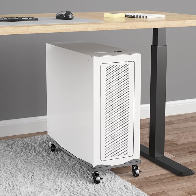 Bytesium PC Tower Stand – Metal Frame – Adjustable Width and Length – 4 Locking Wheels – Cork Pads – Computer Tower Stand for ATX – Easy Assembly – Wide Size Range – Computer Cart – CPU Holder
