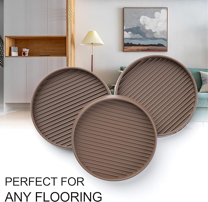 Furniture Coasters - 4 Pcs 4”Round Furniture Caster Cups - Non Slip Pads Hardwoods Floors Non Skid Furniture Grippers Rubber Furniture Feet - Anti Slide Floor Protector for Bed Couch Stoppers Brown