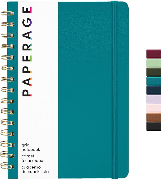 PAPERAGE Graph Paper Spiral Notebook & Journal, (Turquoise), 160 Pages, Medium 5.5 inches x 8 inches - 100 GSM Thick Graphing Paper, Hardcover, Double-Wire Grid Spiral Notebook