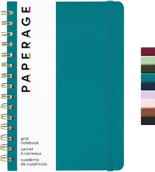 PAPERAGE Graph Paper Spiral Notebook & Journal, (Turquoise), 160 Pages, Medium 5.5 inches x 8 inches - 100 GSM Thick Graphing Paper, Hardcover, Double-Wire Grid Spiral Notebook