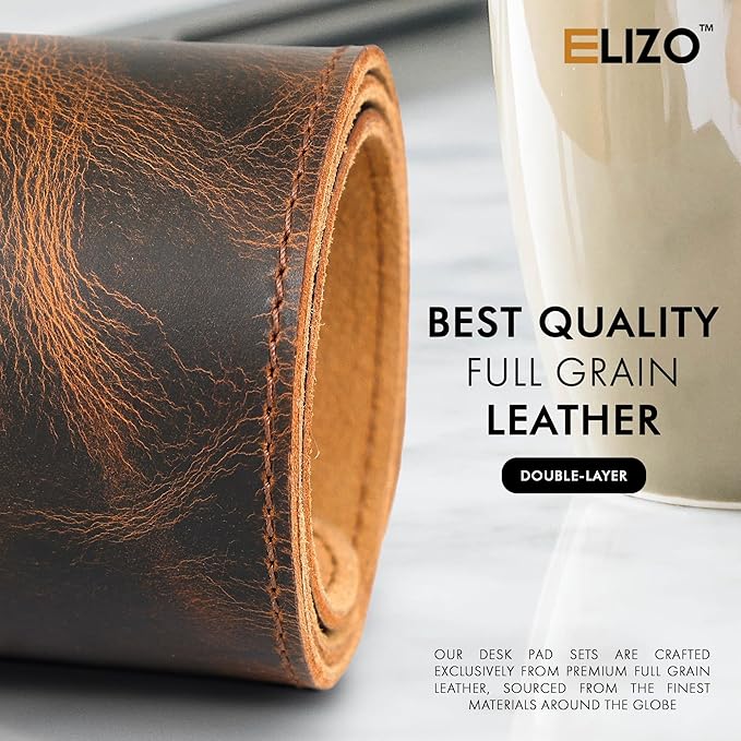 Leather Desk Pad Real Leather Desk Mat Desk Cover Desk Blotter Desk Protector Large Computer Mat for Keyboard Gaming Mouse Pad (2-Layer 3mm) Table Laptop Mat Office Desktop Accessories ELIZO