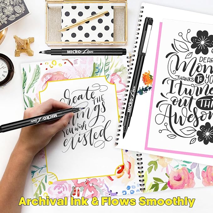 Dyvicl Hand Lettering Pens, Calligraphy Brush Pens Art Markers for Beginners Writing, Sketching, Drawing, Illustration, Scrapbooking, Journaling, Black Ink Pen Set, 8 Sizes
