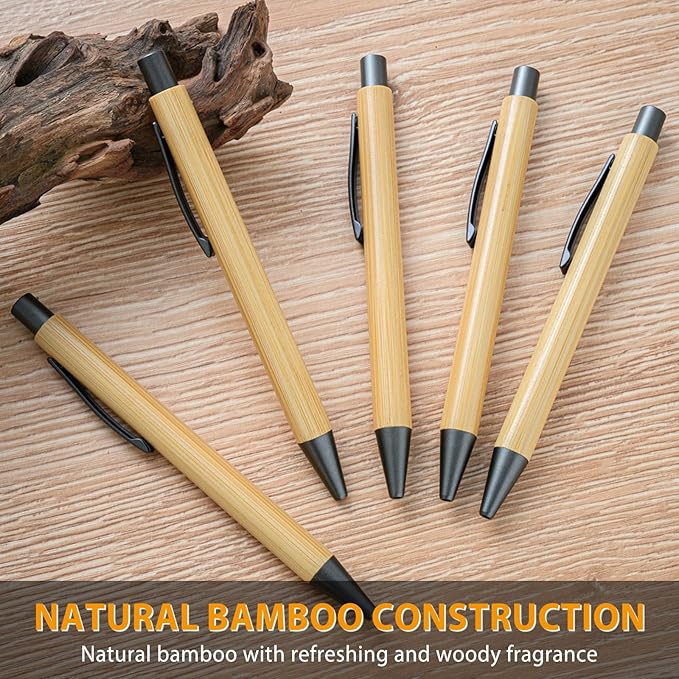 lyforx 100pcs Bamboo Pens Bulk Wooden Bamboo Pens Engraving Wooden Ballpoint Pen Customizable Gift Pen Bulk