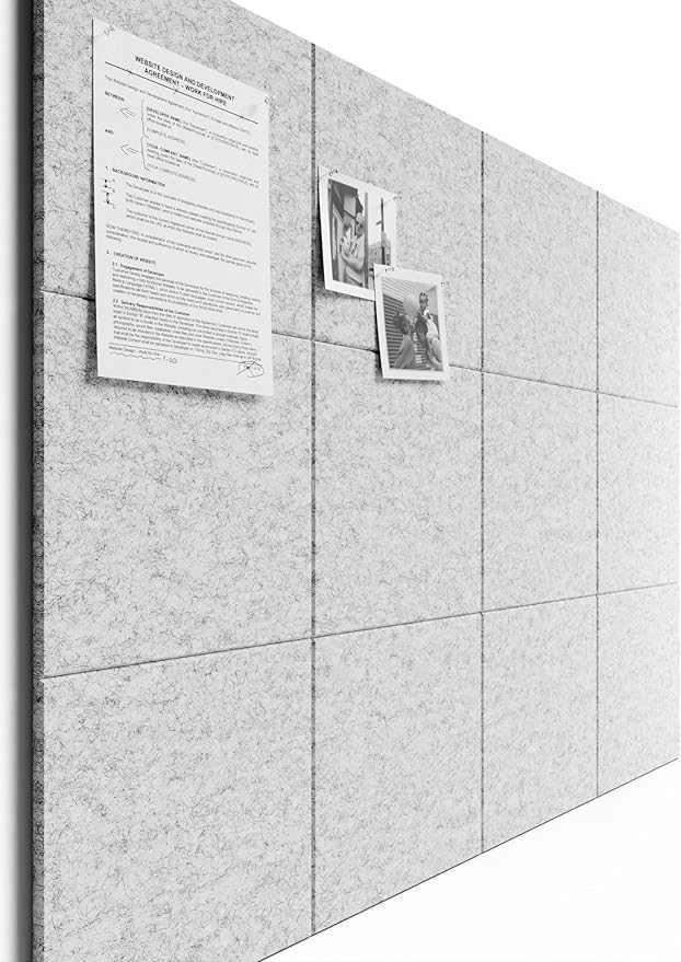 Bumusty Large Cork Board 47"x35" Alternative - 12 Pack Felt Wall Tiles with 70 Safe Removable Adhesive Tabs, 30 Pushpins, Cork Boards for Walls Pin Board Bulletin Board Office Decor (Marble Gray)