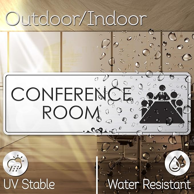 Conference Room Sign Office Meeting Sign, Brushed Silver, Engraved, 3" x 9", Fade Resistance, Indoor/Outdoor Use, USA MADE By My Sign Center