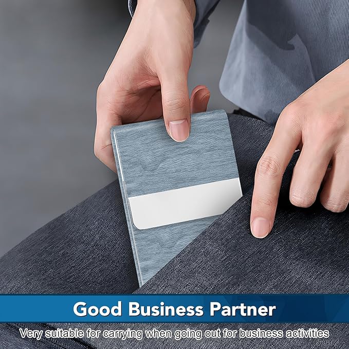 Business Card Holder with Ultra Slim Design, Business Card Case with Premium PU Leather, Suit Pocket Metal Card Holder for Women/Men, Magnetic Closure Quick Access Cards