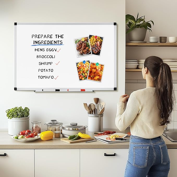 NEWBULIG White Board, 48" x 24" Magnetic Dry Erase Board for Wall with 1 Dry Eraser & 2 Multi-Color Markers & 4 Magnetic Pins, Silver Aluminum Frame for Office, Home, School