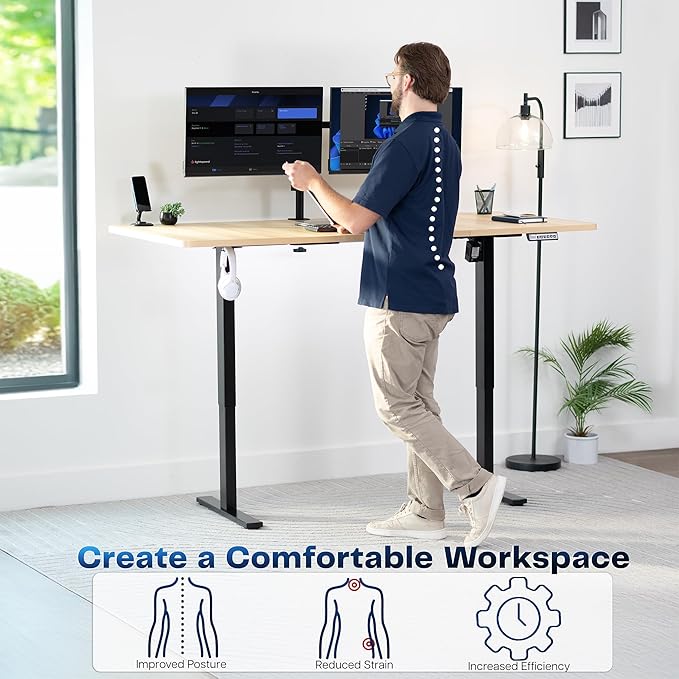 VIVO Electric 71 x 36 in Standing Desk, Memory Height Adjustment, 1B Series, Holds 220 lbs, Light Wood Top Black Frame, DESK-KIT-1B7C-36