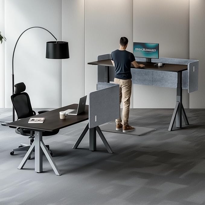 ERGO COLLECT Desk Privacy Panel,2PCS L-Shaped Clamp-On Office Desk Divider,2-in-1 Adjustable Acoustic Desktop Partition Or Under Desk Modesty Screen,for Office,Home,Felt (Grey, 39.4" x 15.7")