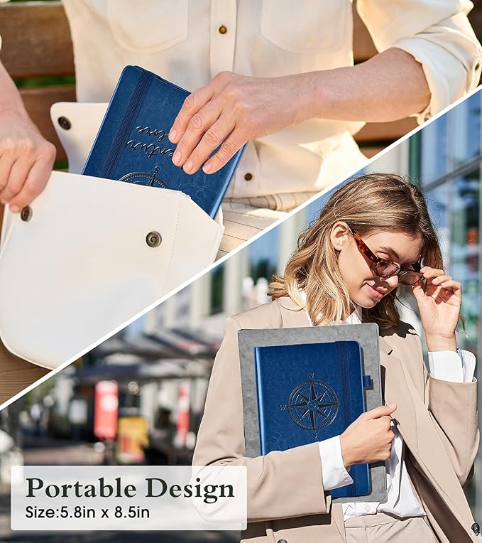 PAIBAS Graph Notebook for Women Men, 160 Pages Grid Paper, Graphing Notebooks for School, Work, Quad Ruled, Inner Pocket, A5 Hardcover Vintage Leather Journals for Writing, 5.8"x8.5" (Navy)