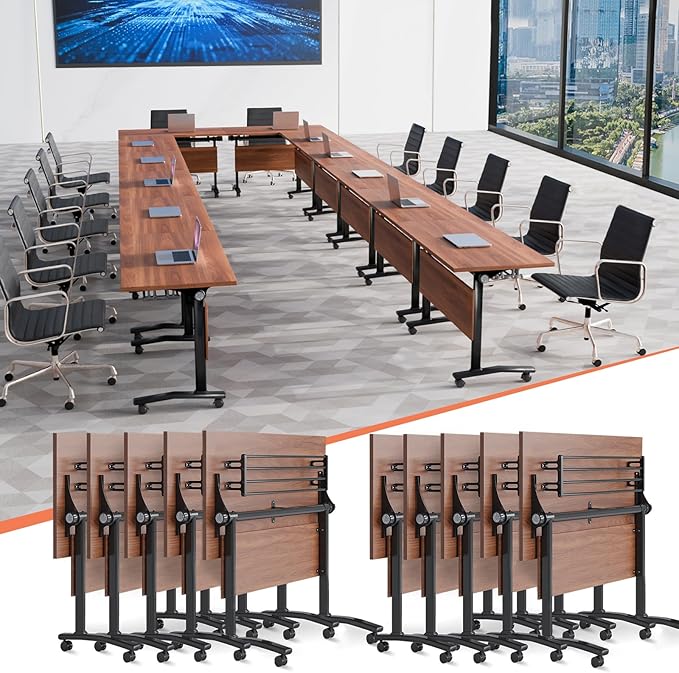 Conference Table,55.1''Folding Conference Room Table for 4-12 People,Mobile Flip Top MeetingTraining Table with Different Coulor and Styles for Offices, Classrooms,Meeting Room (10, 47.2''D)