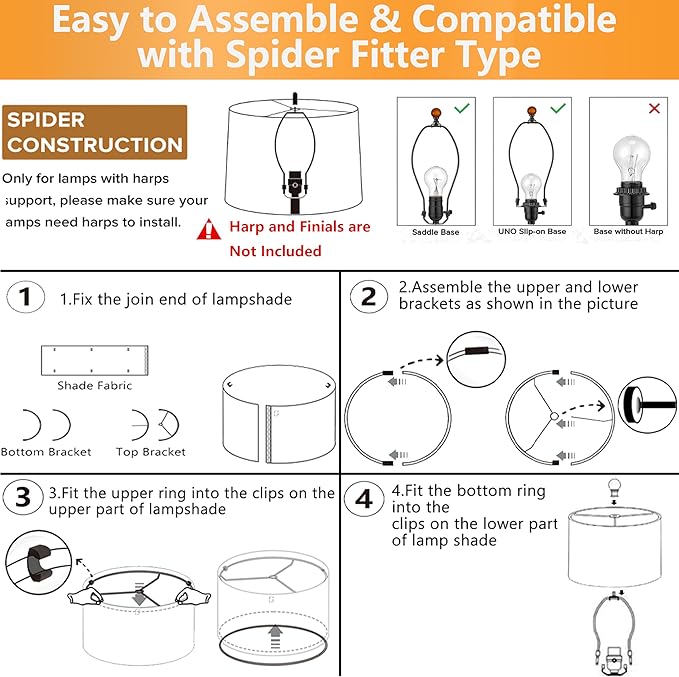 GO&SO Large White Texture Lamp Shades Set of 2,Drum Lampshades Replacemnt for Table Lamps Floor Lamps-14"Top × 16" Bottom × 11" High(Spider),Required Assembly-Modern Floor Lamp for Living Room