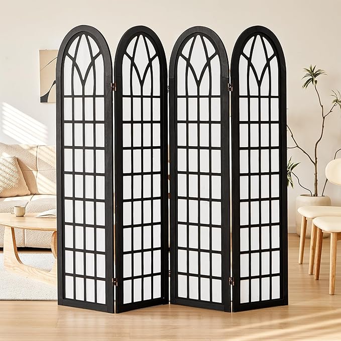 Aletheiawu Room Divider and Folding Privacy Screen, 4 Panel Japanese Shoji Style Room Divider, Partition Divider for Room Separation, Portable Decoration Screen for Home Office Restaurant - Black