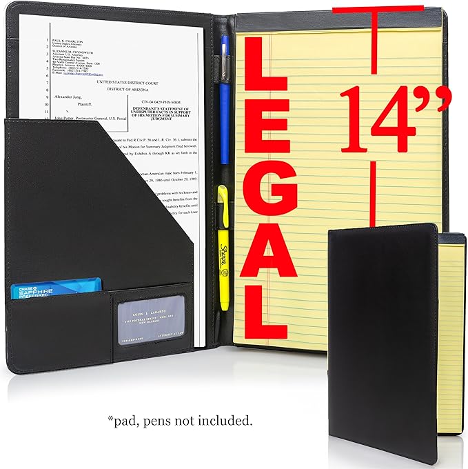 Legal Size Padfolio 8.5 x 14 Inch Portfolio Folder for Legal Pad, Professional Padfolio for Job Interviews, Business Meetings, and Attorneys (3 Pack)