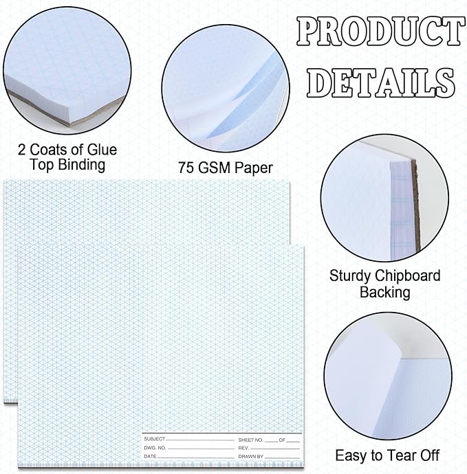1 Pack 50 Sheets 8.5" x 11" Isometric Graph Paper Pad Landscape for 3D Designs Architecture Landscaping Engineering Drafting (Landscape)