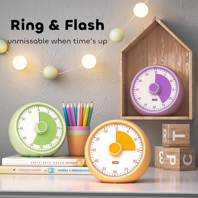 Visual Timer for Kids 60-Minute Countdown Timer with Optional Alarm, Focus Tool for ADHD & Autism, Time Management for Homework, Chores, Office, Kitchen, Teaching & Study Routines (Light Green)