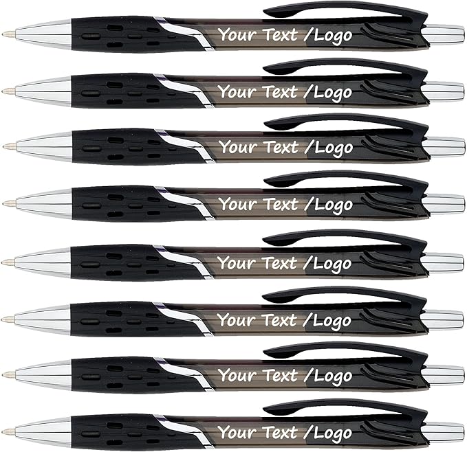 SyPen Personalized Ballpoint Pens With your Custom Logo or Text-300 Pack Bulk-for Businesses, Parties, and Events, Custom Printed, Vivid Colored Translucent Barrel, Click Pens, Black Ink, Black Pens