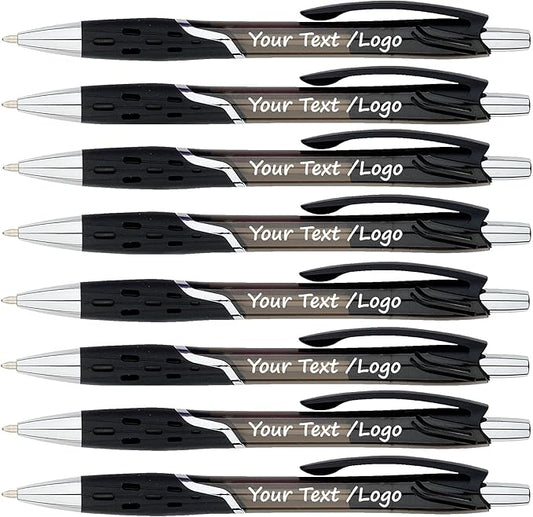 SyPen Personalized Ballpoint Pens With your Custom Logo or Text-300 Pack Bulk-for Businesses, Parties, and Events, Custom Printed, Vivid Colored Translucent Barrel, Click Pens, Black Ink, Black Pens