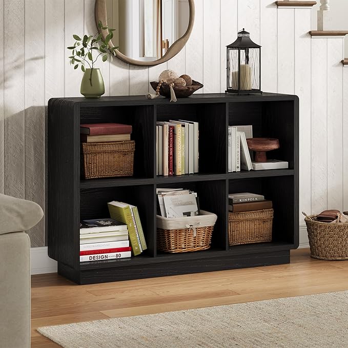 ChooChoo 6 Cube Storage Organizer, Wooden Bookcase with Storage, Cube Storage Bookshelf for Bedroom and Home Office, Black