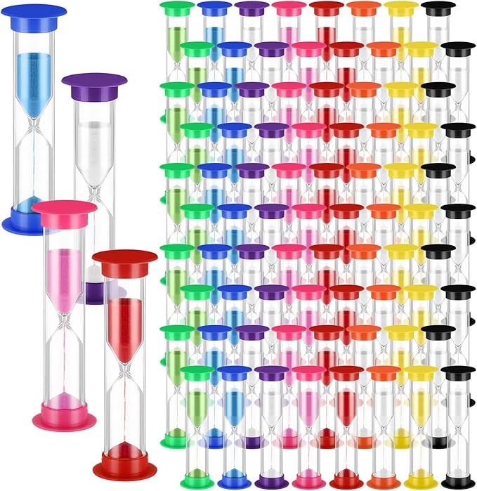 96 Pcs Back to School 5 Minute Sand Timer Bulk Colored Plastic Mini Multicolor Hourglass Stand Timer for Classroom Teacher School Home Office Time Management