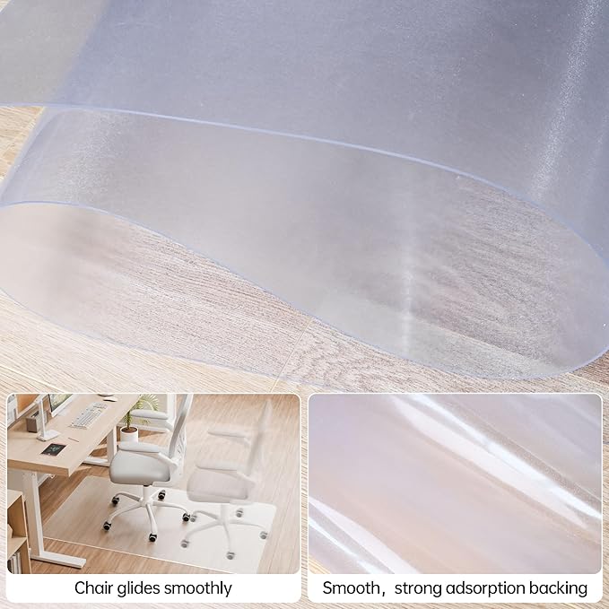 HOMEK Office Chair Mat for Hardwood Floor, 55” x 35” Crystal Clear Hard Floor Chair Mat, Transparent Floor Protector Mat Flat Without Curling
