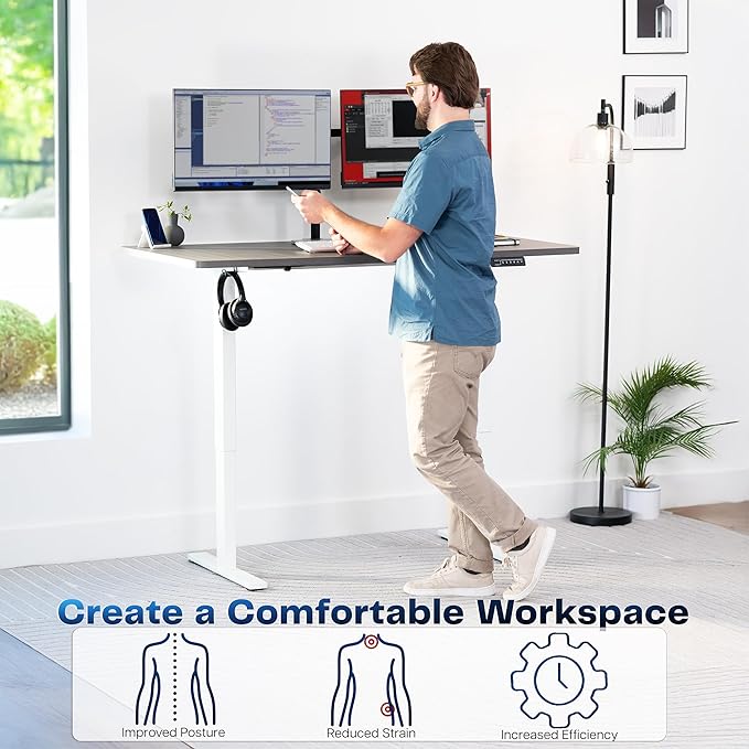 VIVO Electric 43 x 24 in Standing Desk, Memory Height Adjustment, 1B Series, Holds 220 lbs, One-Piece Dark Gray Top, White Frame, DESK-KIT-1W4G
