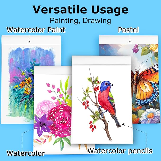 Hapikalor 9"x12" Watercolor Paper Pad, 2-Pack, 140lb/300gsm Artist Painting Drawing Paper Book, Art Supplies for Adults Kids, Watercolors, Watercolor Paint Set, Sketchbook, Journal, Blue