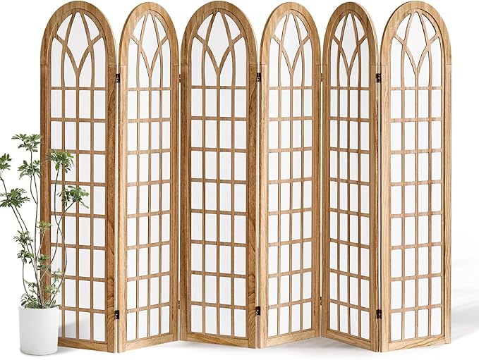 Aletheiawu 6 Panel Room Divider Wall Shoji Screen, Japanese Wood Room Divider for Room Separation, Folding Privacy Screen, Portable Room Partition for Home Office Restaurant - Natural