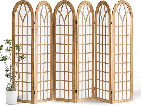 Aletheiawu 6 Panel Room Divider Wall Shoji Screen, Japanese Wood Room Divider for Room Separation, Folding Privacy Screen, Portable Room Partition for Home Office Restaurant - Natural