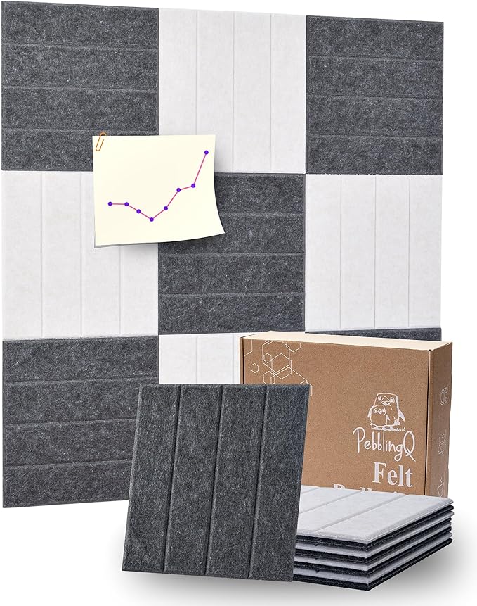 Felt Bulletin Board Wall Tiles, Modular Acoustic Panels for Office, Meeting Room, Studio, Wall Decor with Removable Adhesive Dots, Cork Tiles Alternative, 11.8”x11.8”, 9 Pack (Flowly Parallei)
