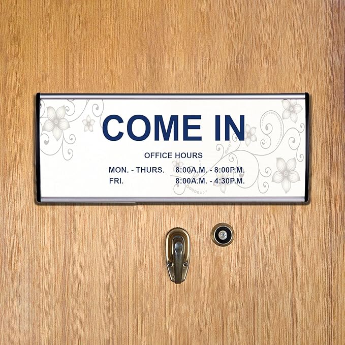 SINKAA 5 Pcs Office Name Plates Holder for Doors, 3 Inches x 8 Inches Curved Wall Mount Door Sign Holder, Silver Aluminum Sign Holder for Office Wall with Plastic Film and Adhesive Tape
