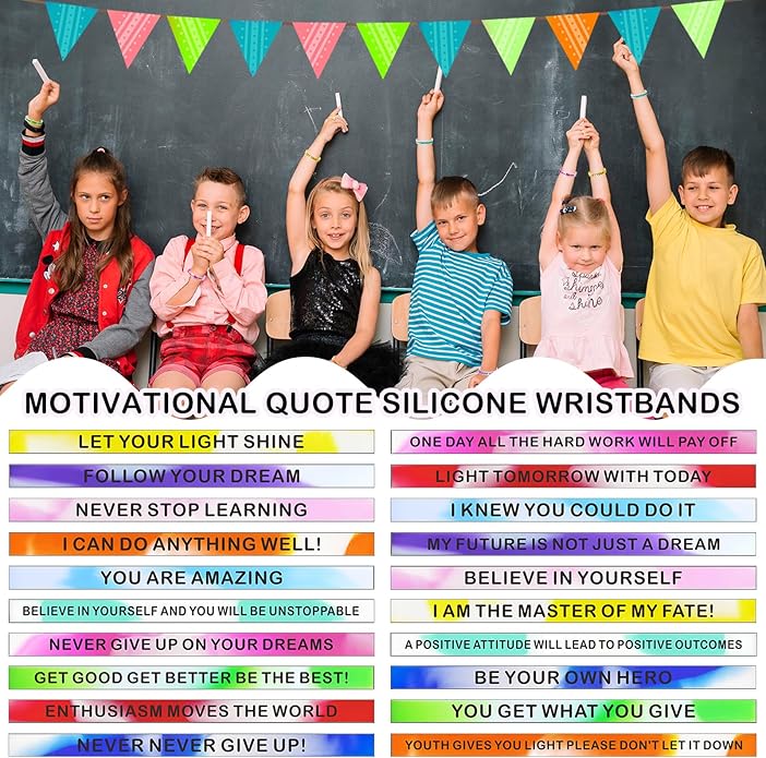 CYCLUSIVE Motivational Quote Silicone Wristbands Colored Inspirational Rubber Bracelets Stretch Unisex Wristbands for Children Teens 20 Styles Swirl