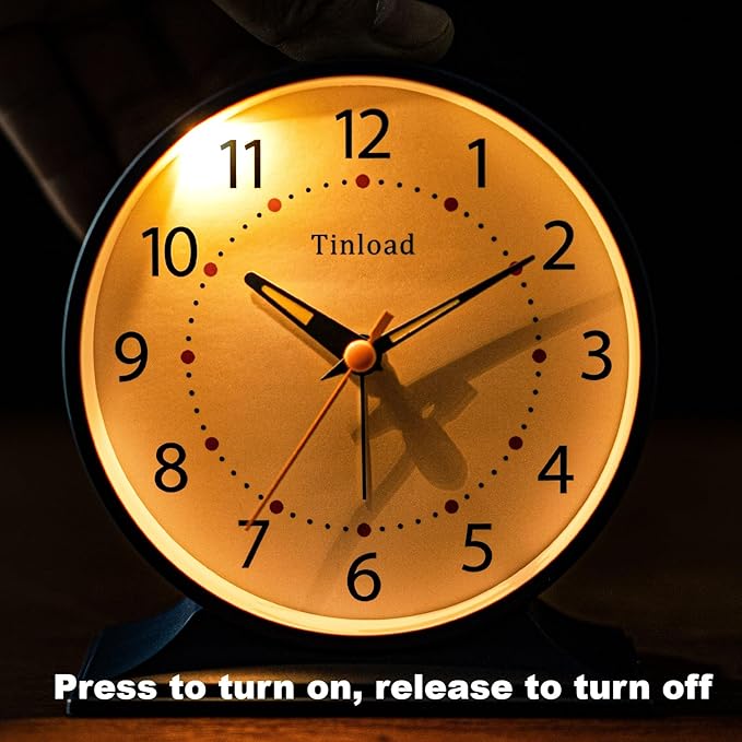 Tinload 4.5" Antique Retro Analog Alarm Clock, Small Silent Bedside Desk Clock with Manual Light, Battery Operated, Snooze, for Living Room, Bedroom, Bedside, Desk(Blue)