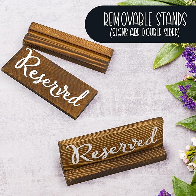 Darware Wooden Reserved Signs for Tables (6-Pack, Brown); Rustic Real Table Signs with Sign Holders for Weddings, Special Events, and Restaurant Use