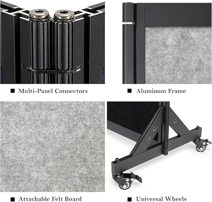 Strongbird Room Partition,Office Divider,Portable Commercial Screen Dividers,Privacy Partition Separator,Classroom School Dividers,6'4"L* 6'7"H,3 Panel,Light Grey