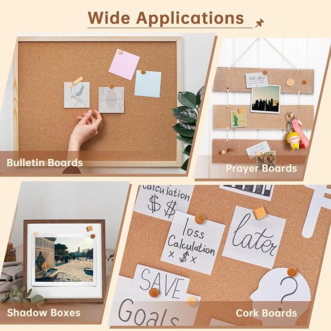 GOOLADA 300Pcs Wooden Push Pins,2 Colors and 7 Types Decorative Thumb Tacks, Cute Thumb Tacks, Wood Pushpins for Cork Board, Wooden Thumbtacks for Bulletin Board, Cubicle Wall, Cork Board Accessories