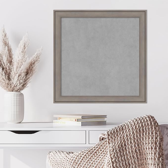 Amanti Art Grey Framed Magnetic Board 23x23 Medium Vision Board for use with Magnets, 100% Metal Sheet to Display Items as Office Decor or for Home Organization in mudroom, Kitchen or Kids Room