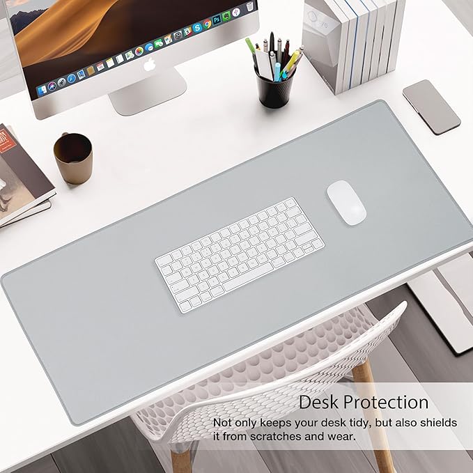 ALOANES Waterproof Mouse Pad with Durable Stitched Edge, XXXL Gaming Keyboard Pad, Non-Slip Rubber Base Mouse Mat, Extended Desk pad for Gamer, Office & Home, Gray Mousepad 35.4''x 15.7''x 0.12''