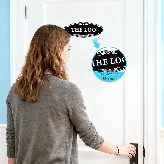 The Loo Sign for Bathroom Decoration, Self-adhesive Funny Bathroom&Restroom Sticker Decor for House, Home,Office,Shop Door（Black）