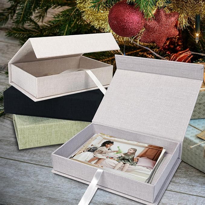 Sprsthai 5x7 Archival Photo Storage Box with Lid – Stackable Memory Keepsake Organizer for Photos, Certificates, Jewelry & Scrapbooking Supplies Grey