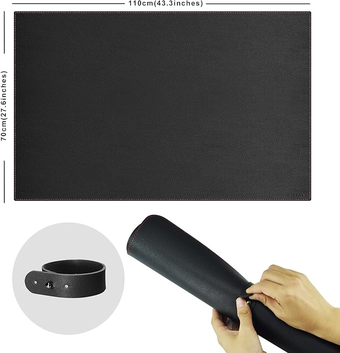 ZORESYN Leather Desk Mat 43.3 x 27.6 Inch (Black) for Office & Home - Extended Widen Mouse Pad, Waterproof Faux Leather Desk Pas with Non-Slip Base