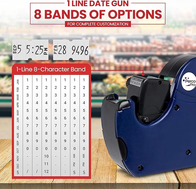 Perco Pro 1 Line Date Label Gun Kit, Includes 8 Digits Date Gun Labeler, 10,000 Plain White Labels, and Preloaded Inker