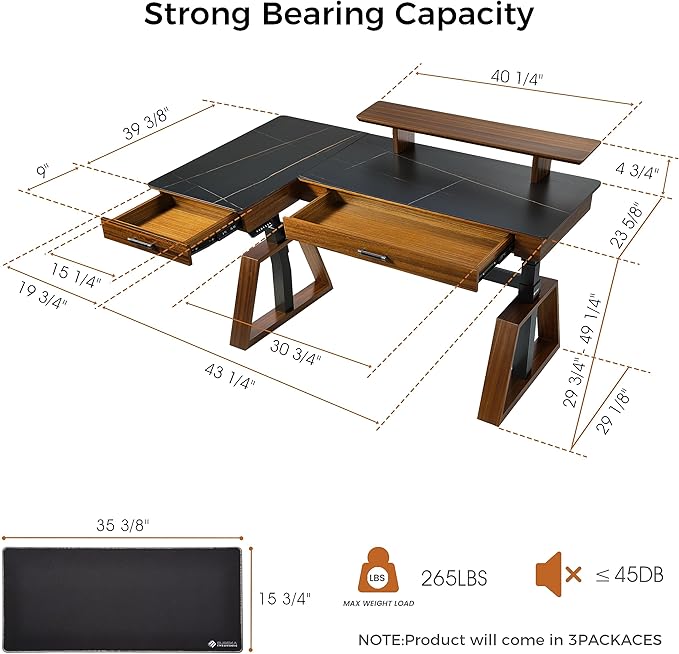 EUREKA ERGONOMIC Electric Standing Desk with Dual Drawers,63 Inches Height Adjustable L-Shaped Office Desk,Sit Stand Desk Executive Desk Computer Workstations with Monitor Stand,Left/Black