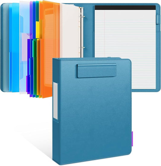 JoyCat 3 Ring Binder Clipboard with Storage,12.4"x10.2"Magnetic Clipboard Folder with 5 Expandable Folders,Refillable Lined Notepad (11" x 8.5"),Ideal for School Office Nursing(Dark Blue)
