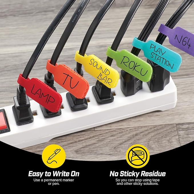 Wrap-It Storage - Cable Labels, Medium, Multi-Color (30-Pack) Write On Cord Tags for Wire Management and Identification