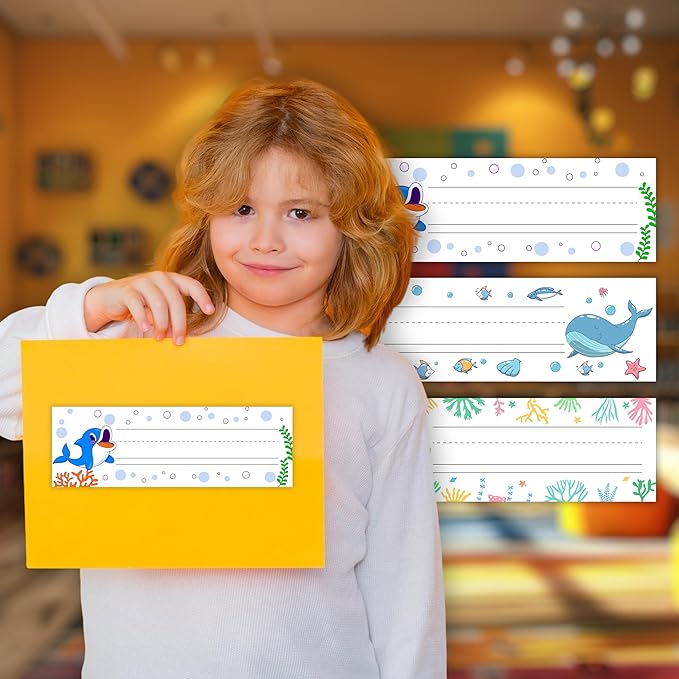 30 Name Tags for Classroom Cubbies, 3x9 in Ocean Animals Name Plates for Desks, Classroom Must Haves for Teachers Elementary - A06